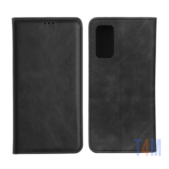 Leather Flip Cover with Internal Pocket For TCL 40R 5G Black